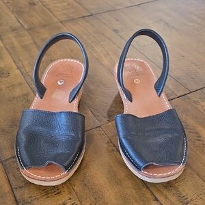 Black Leather Slingback Sandals